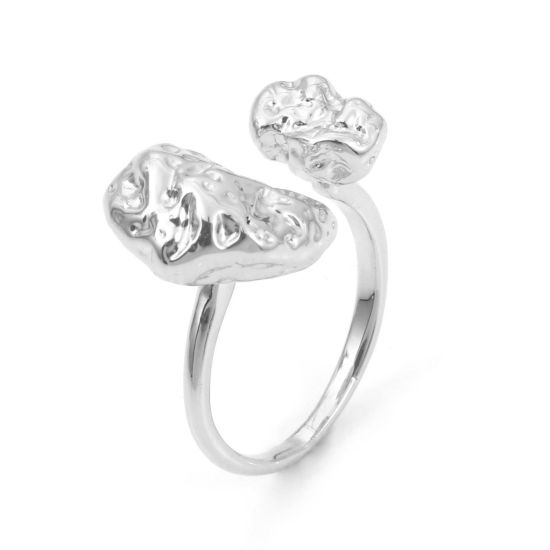 Image de Bagues Ouvert Ajoustable en Laiton Plaqué Platine Véritable Irrégulier 15mm (Taille d'US: 4), 1 Pièce