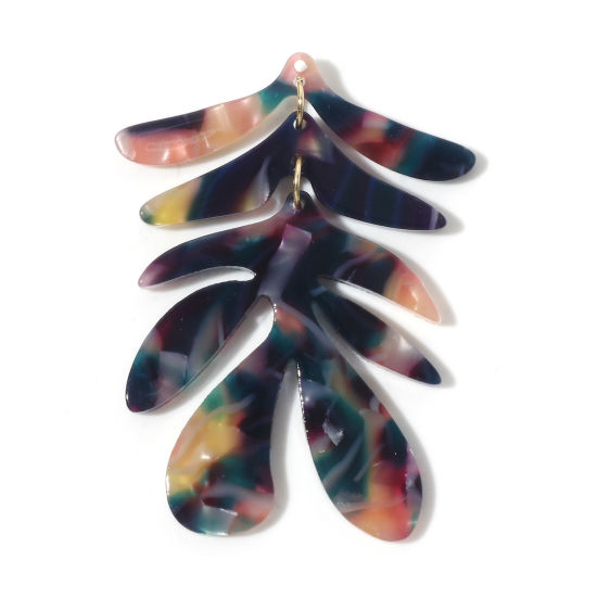 Image de Pendentifs en Acrylique Série D'acide Acétique Feuille Vert Foncé 5.7cm x 4.1cm, 2 Pcs