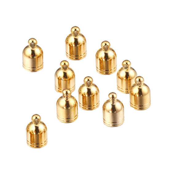 304ステンレス鋼 カツラ キャップ式留め具 エンドパーツ 紐留めパーツ 18Kゴールドメッキ 6mm直径、 10 個 の画像