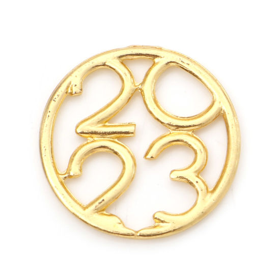 Imagen de Zamak Año Colgantes Charms Número Chapado en Oro Mensaje " 2023 " 21mm Dia, 20 Unidades