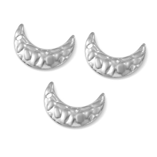 Bild von 304 Edelstahl Gehämmert Charms Halbmond Silberfarbe Textur 17mm x 12mm, 10 Stück