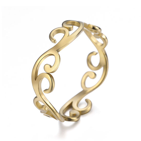 Image de Bagues Non Ajustable en 304 Acier Inoxydable Plaqué Or 18K Branches d'arbre Creux 18.9mm (Taille d'US 9) , 1 Pièce