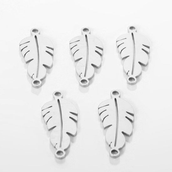 Image de Breloques en 304 Acier Inoxydable Argent Mat Feuilles Creux 26mm x 11mm , 5 Pcs