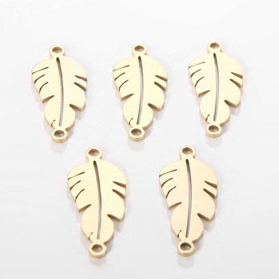 Image de Breloques en 304 Acier Inoxydable Plaqué Or 18K Feuilles Creux 26mm x 11mm , 5 Pcs