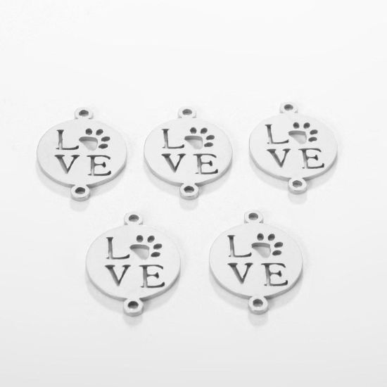 Image de Breloques en 304 Acier Inoxydable Rond Argent Mat Love Creux 22mm x 16mm , 5 Pcs