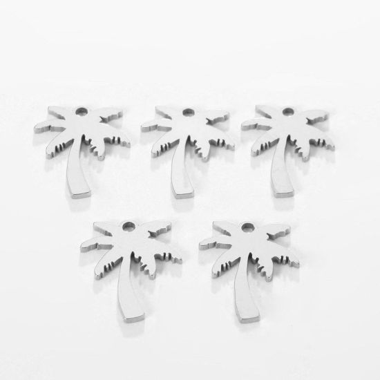 Image de Breloques en 304 Acier Inoxydable Palmier Argent Mat Creux 14mm x 16.8mm , 5 Pcs