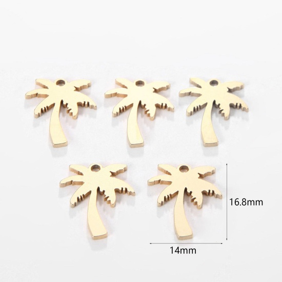 Image de Breloques en 304 Acier Inoxydable Palmier Plaqué Or 18K Creux 14mm x 16.8mm , 5 Pcs