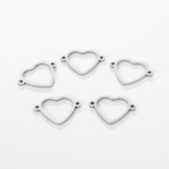 Image de Breloques en 304 Acier Inoxydable Cœur Argent Mat Creux 18.5mm x 14mm , 5 Pcs