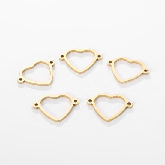 Image de Breloques en 304 Acier Inoxydable Cœur Plaqué Or 18K Creux 18.5mm x 14mm , 5 Pcs