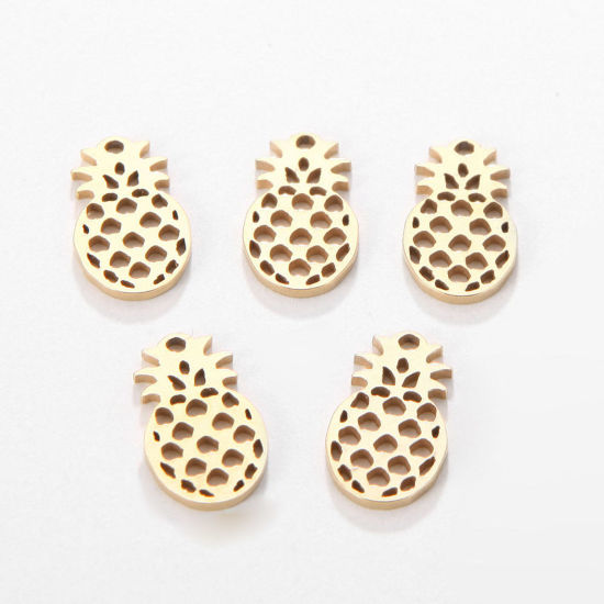 Image de Breloques en 304 Acier Inoxydable Ananas Plaqué Or 18K Creux 15.9mm x 9mm , 5 Pcs
