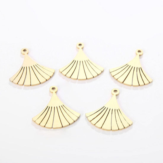 Image de Breloques en 304 Acier Inoxydable Eventail Plaqué Or 18K Creux 23mm x 26mm , 5 Pcs