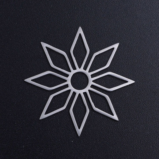 Image de Pendentifs en 201 Acier Inoxydable Fleur Argent Mat Creux 30mm x 30mm , 1 Pièce