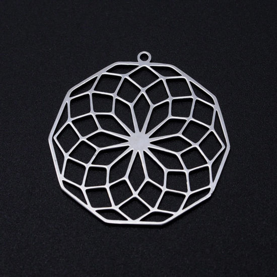 Image de Pendentifs en 201 Acier Inoxydable Irrégulier Argent Mat Fleurs Creuses Creux 35mm x 33mm , 1 Pièce