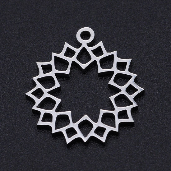 Image de Breloques en 201 Acier Inoxydable Fleur de Lotus Argent Mat Creux 20mm x 18mm , 1 Pièce
