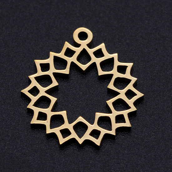 Image de Breloques en 201 Acier Inoxydable Fleur de Lotus Doré Creux 20mm x 18mm , 1 Pièce