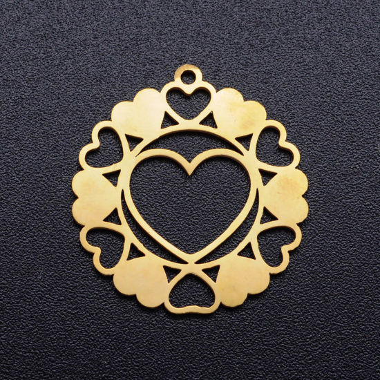 Image de Breloques en 201 Acier Inoxydable Attrapeur de Rêves Doré Cœur Creux 21.5mm x 20mm , 1 Pièce