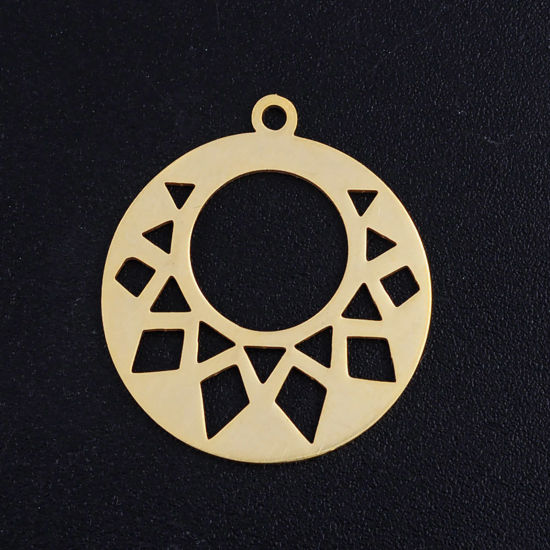 Image de Breloques en 201 Acier Inoxydable Rond Doré Soleil Creux 23mm x 20mm , 1 Pièce