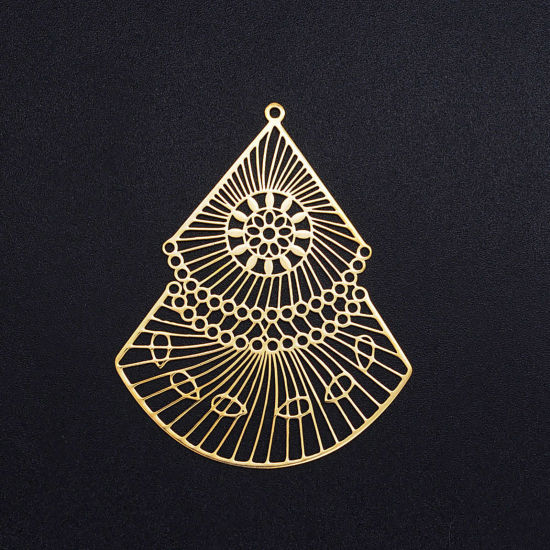 Image de Pendentifs en 201 Acier Inoxydable Eventail Doré Fleurs Creuses Creux 49mm x 39mm , 1 Pièce