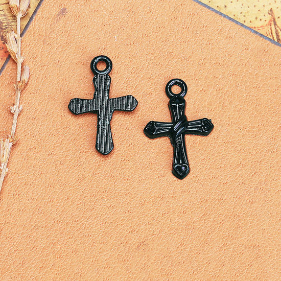 Picture of Zinc Based Alloy Religious Pendants Black Cross 21mm x 14mm, 10 PCs