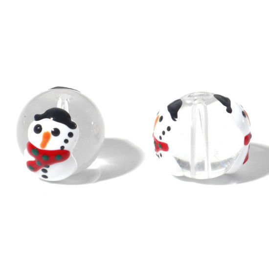 Imagen de Cuentas Vidrio Murano de Ronda , Blanco , Muñeco de nieve Navidad Esmalte 14mm Diámetro, Agujero: acerca de 1.5mm, 5 Unidades