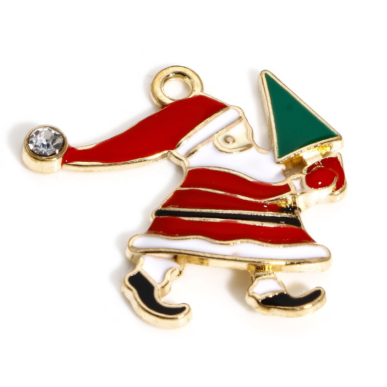 Image de Breloques Noël en Alliage de Zinc Père de Noël Doré Blanc & Rouge Sapin de Noël Émail 24mm x 23mm, 10 Pcs