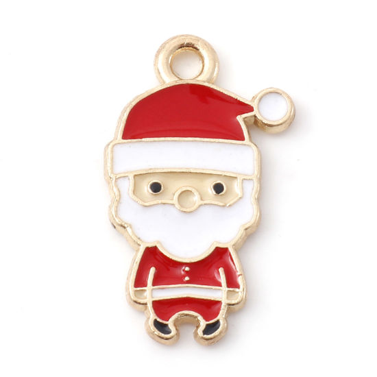 Image de Breloques Noël en Alliage de Zinc Père de Noël Doré Blanc & Rouge Émail 22mm x 13mm, 10 Pcs