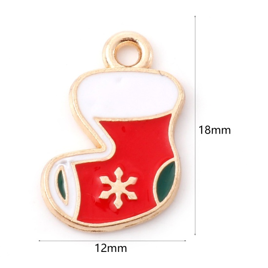 Image de Breloques Noël en Alliage de Zinc Chaussettes Doré Blanc & Rouge Émail 18mm x 12mm, 10 Pcs