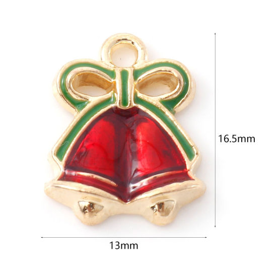 Image de Breloques Noël en Alliage de Zinc Cloches Doré Rose & Gris Émail 16.5mm x 13mm, 10 Pcs
