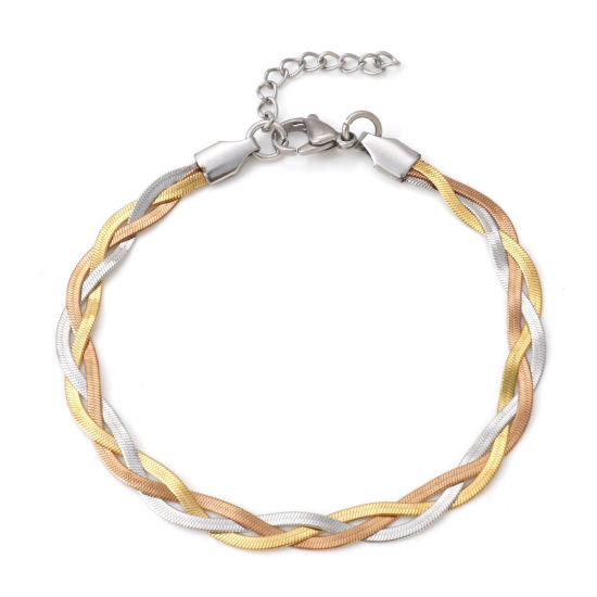 Image de Bracelets En Gros Plaqué Or & Argent Mat en 304 Acier Inoxydable, Chaîne Serpent Tressée Tissée Placage sous Vide, Unisexe Élégant Minimaliste Cadeau Fournitures de Bijoux 18.5cm long, 1 Pièce