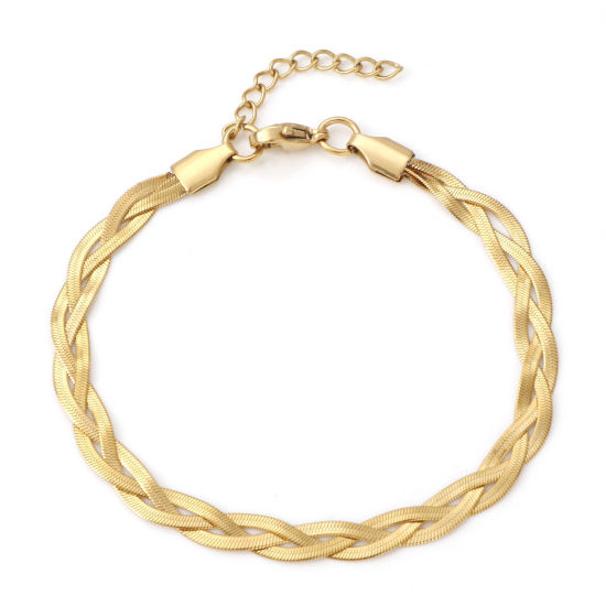 Image de Bracelets En Gros Doré en 304 Acier Inoxydable, Chaîne Serpent Tressée Tissée Placage sous Vide, Unisexe Élégant Minimaliste Cadeau Fournitures de Bijoux 18.5cm long, 1 Pièce
