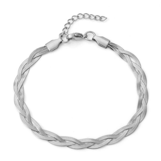 Image de Bracelets En Gros Argent Mat en 304 Acier Inoxydable, Chaîne Serpent Tressée Tissée Unisexe Élégant Minimaliste Cadeau Fournitures de Bijoux 18.5cm long, 1 Pièce