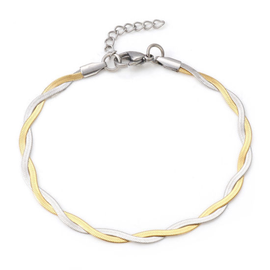 Image de Bracelets En Gros Plaqué Or & Argent Mat en 304 Acier Inoxydable, Chaîne Serpent Tressée Tissée Placage sous Vide, Unisexe Élégant Minimaliste Cadeau Fournitures de Bijoux 18.5cm long, 1 Pièce