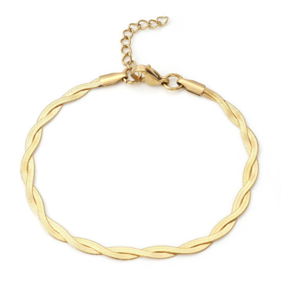 Image de Bracelets En Gros Doré en 304 Acier Inoxydable, Chaîne Serpent Tressée Tissée Placage sous Vide, Unisexe Élégant Minimaliste Cadeau Fournitures de Bijoux 18.5cm long, 1 Pièce