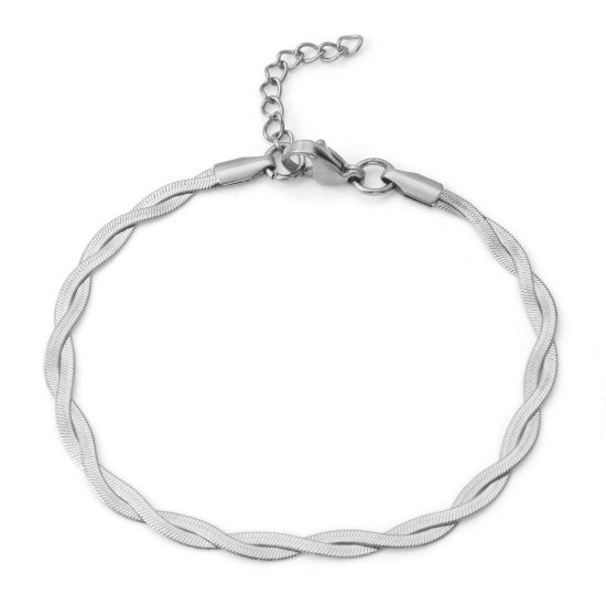 Image de Bracelets En Gros Argent Mat en 304 Acier Inoxydable, Chaîne Serpent Tressée Tissée Unisexe Élégant Minimaliste Cadeau Fournitures de Bijoux 18.5cm long, 1 Pièce