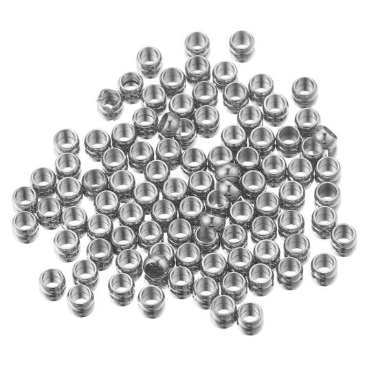 Image de Perles à Écraser en 304 Acier Inoxydable Rond Argent Mat Env. 1.5mm Dia. 50 Pcs