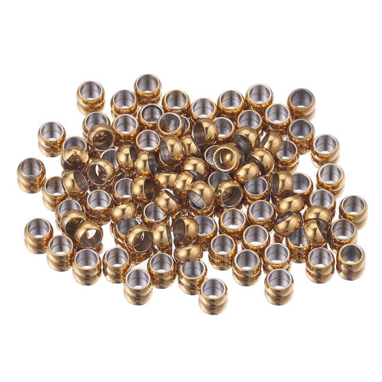 Image de Perles à Écraser en 304 Acier Inoxydable Rond Doré Env. 2.5mm Dia. 50 Pcs