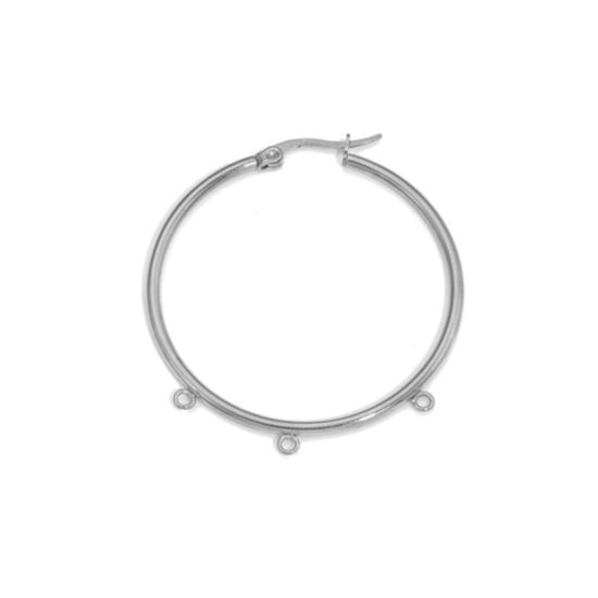 Picture of 304 Stainless Steel Hoop Earrings Round Silver Tone With 3 Loops 4.7cm x 4cm, 5 PCs