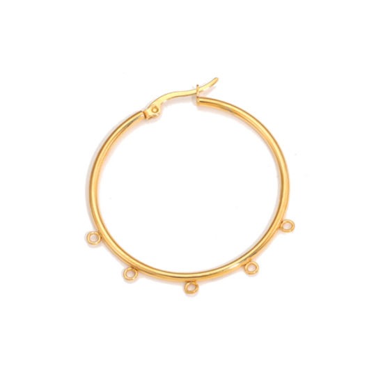 Picture of 5 PCs 304 Stainless Steel Hoop Earrings Round 18K Gold Plated With Loop 4.7cm x 4cm