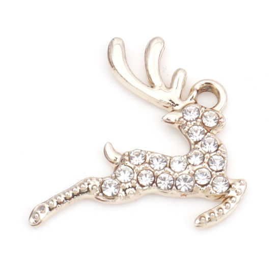 Immagine di Lega di Zinco Micro Intarsio Charms Renna di Natale Oro Placcato Trasparente Strass 21mm x 20mm , 10 Pz