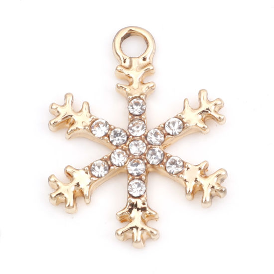 Immagine di Lega di Zinco Micro Intarsio Charms Natale Fiocco di Neve Oro Placcato Trasparente Strass 21mm x 16mm , 10 Pz