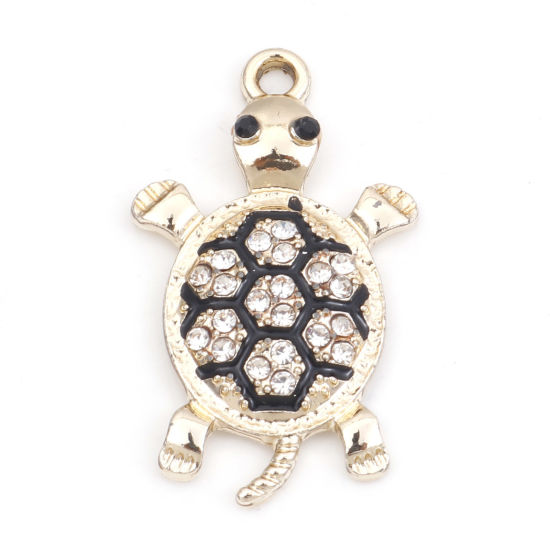 Immagine di Lega di Zinco Micro Intarsio Charms Tartaruga di Mare Oro Placcato Trasparente Strass 29mm x 17mm , 10 Pz