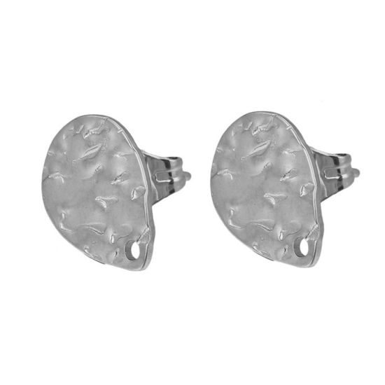 Picture of 304 Stainless Steel Ear Post Stud Earrings Drop Silver Tone Embossing With Loop 12mm Dia., Post/ Wire Size: (21 gauge), 5 PCs