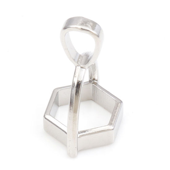 Picture of Zinc Based Alloy Pendant Pinch Bails Clasps Gem Hexagonal Column Accessories Silver Tone 18mm x 13mm, 50 PCs