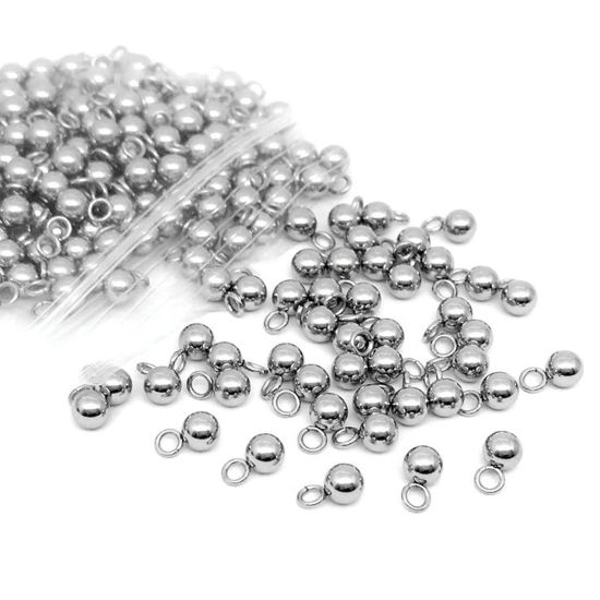 Immagine di 304 Acciaio Inossidabile Charms Tondo Tono Argento 5mm Dia., 10 Pz