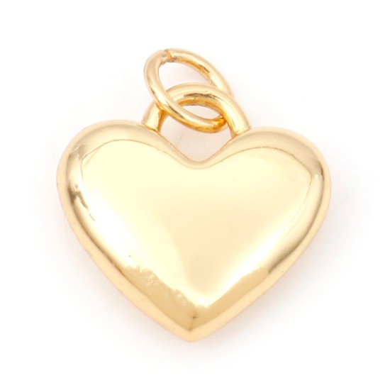 Picture of 1 Piece Brass Valentine's Day Charms Wholesale 18K Real Gold Plated Heart 3D 16mm x 13mm