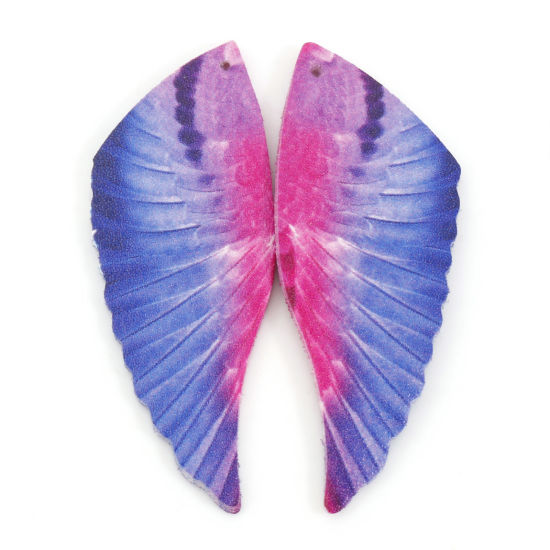 PUレザーロイド ペンダント 翼 紫 両面 6.1cm x 2.3cm、 5 個 の画像