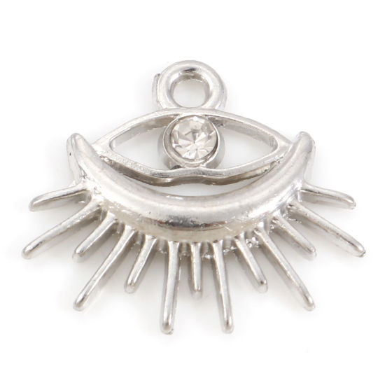 Bild von Zinklegierung Religiös Charms Silberfarbe Auge der Vorsehung/ Allsehendes Auge Transparent Strass 19.5mm x 17.5mm, 10 Stück
