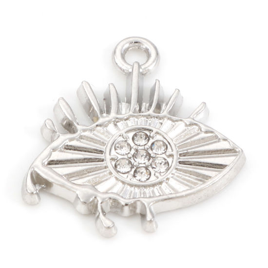 Bild von Zinklegierung Charms Auge Silberfarbe Transparent Strass 22mm x 21mm, 10 Stück