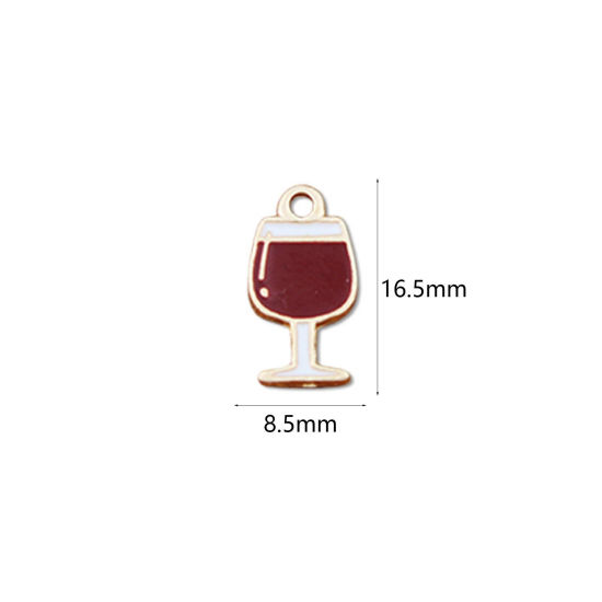 Image de Breloques en Alliage de Zinc Verre de Vin Doré Brun Émail 16.5mm x 8.5mm, 10 Pcs