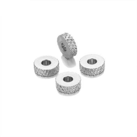 Image de Perles en 304 Acier Inoxydable Plat-Rond Argent Mat 6mm x 2mm, 10 Pcs